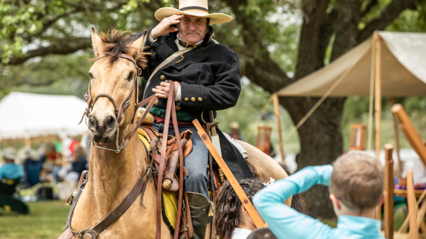 San Jacinto Day Celebration Sam Houston reenactor riding a horse